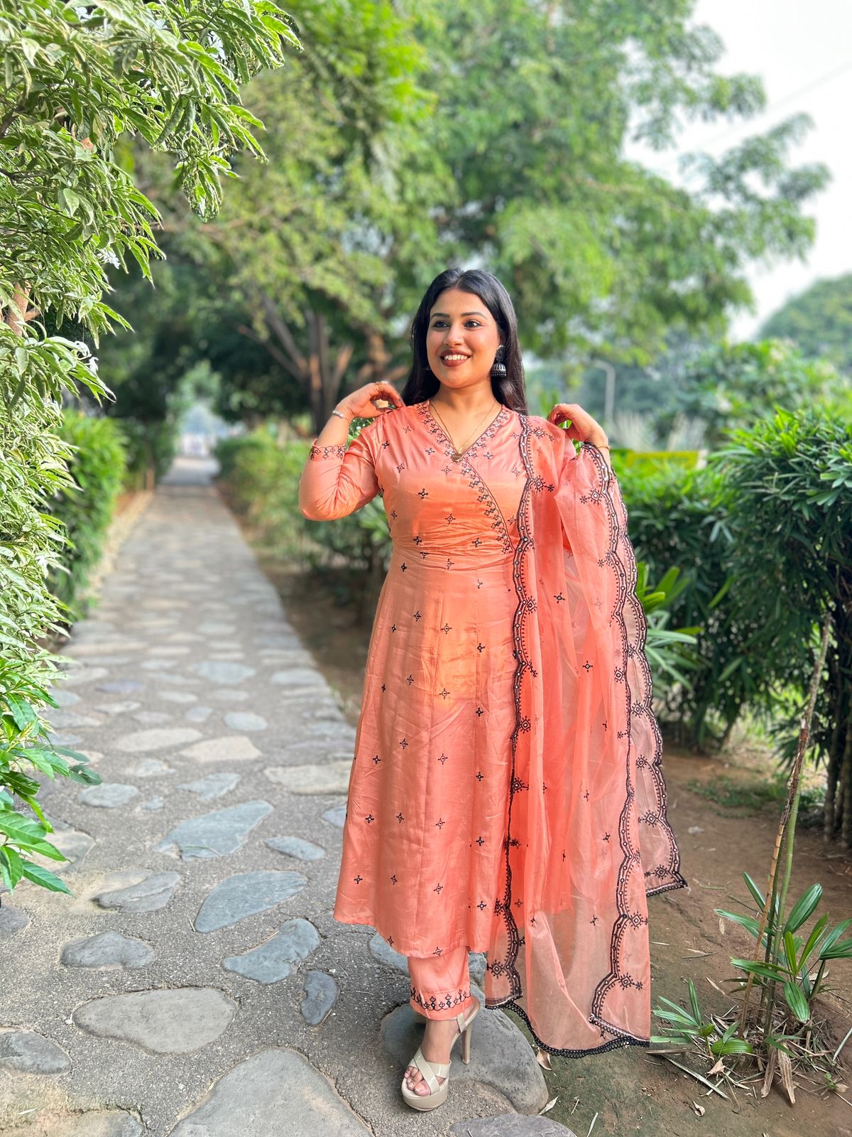 Ruqaiya Peach Viscose Kurta Set with Dupatta