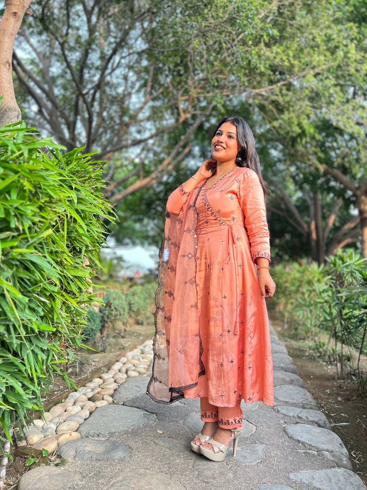 Ruqaiya Peach Viscose Kurta Set with Dupatta