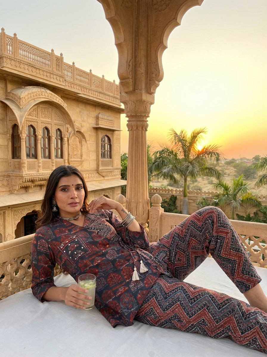 Atrangi Chanderi Red Co-Ord Set