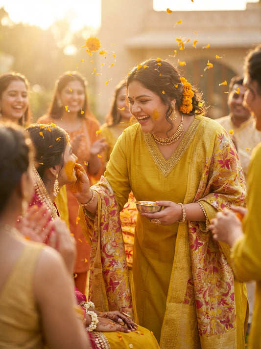 Shikha Muslin Mustard Kurta Set with Dupatta