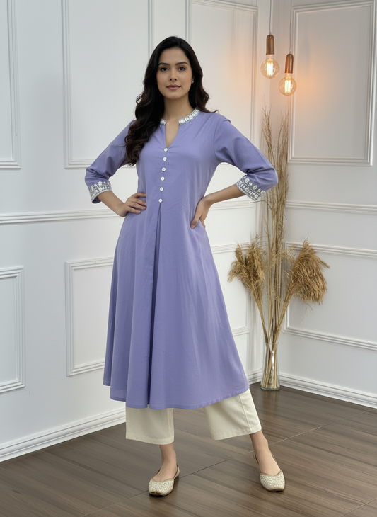 BulBul Hazel Purple Embellished Solid Cotton Kurta Set