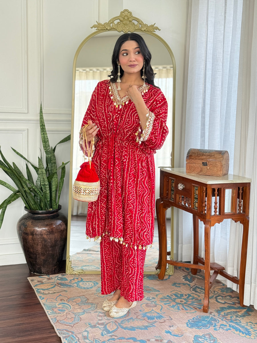 BulBul Women Red Bandhani Printed Co-ord Set