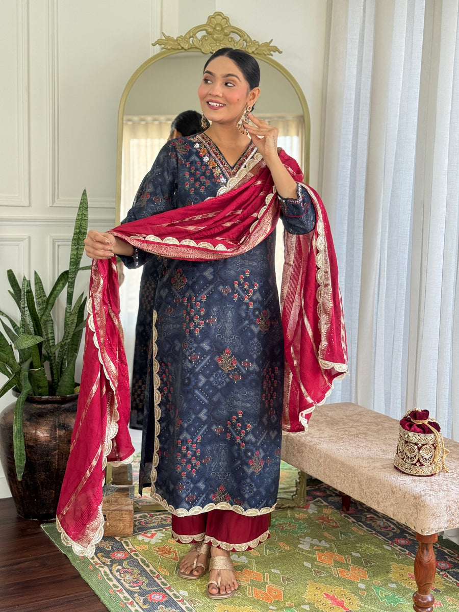 Shehnaaz Navy Kurta Set with Dupatta