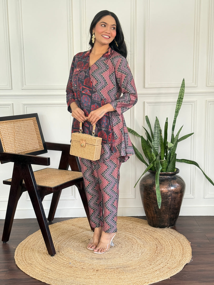 Atrangi Chanderi Red Co-Ord Set