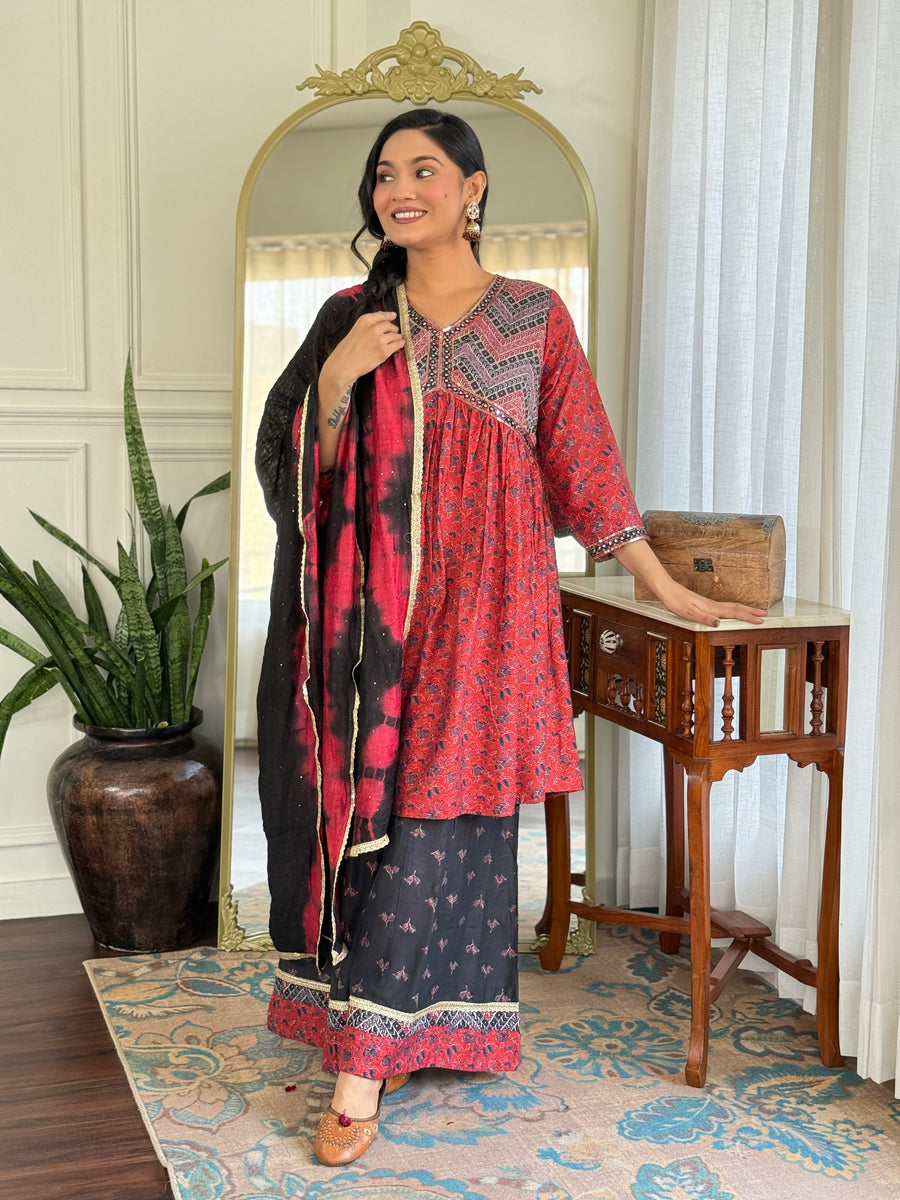 Kanishka Chanderi Red Kurta Set with Dupatta