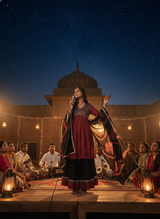 Kanishka Red Ajrakh Hand Mirror & Sequin Embellished Work Suit Set with Dupatta in Chanderi Silk