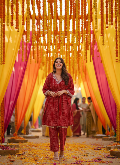 BulBul Women Red Bandhani Printed Co-ord Set