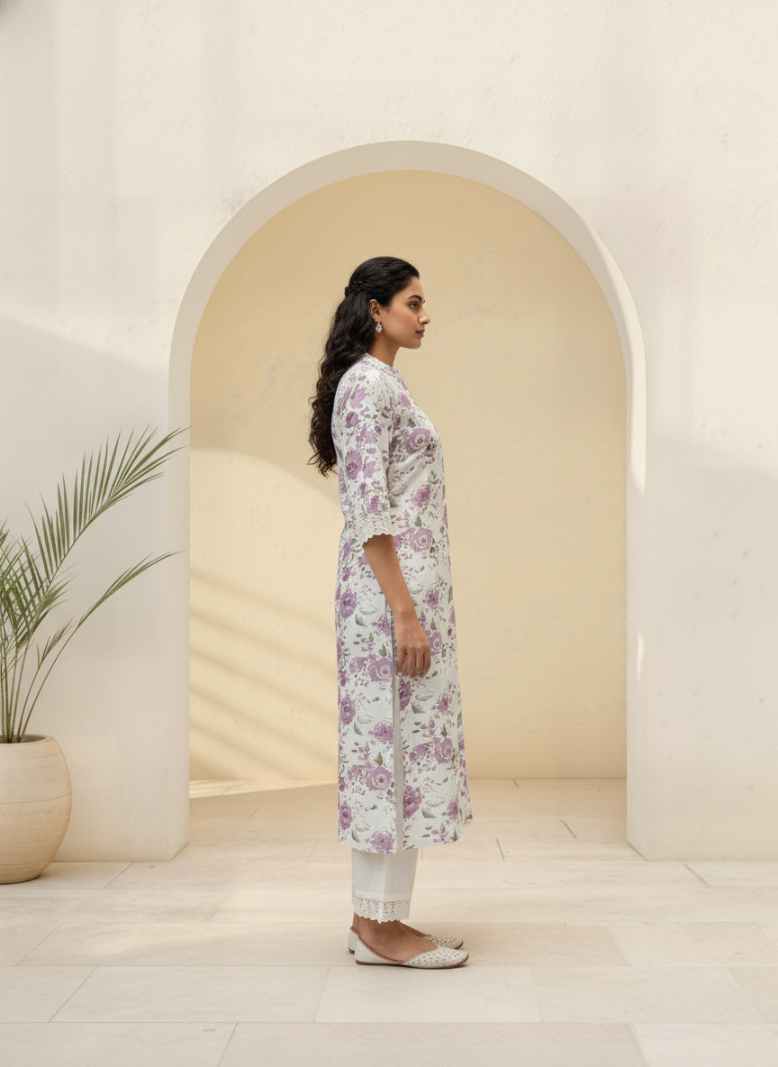 BulBul Lily Purple Floral Printed Rayon Kurta Set