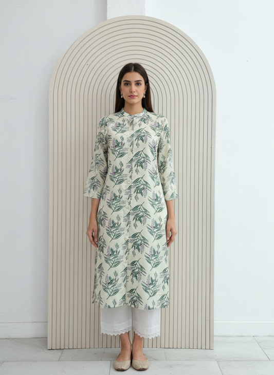 BulBul Lily Green Leaf Printed Rayon Kurta Set