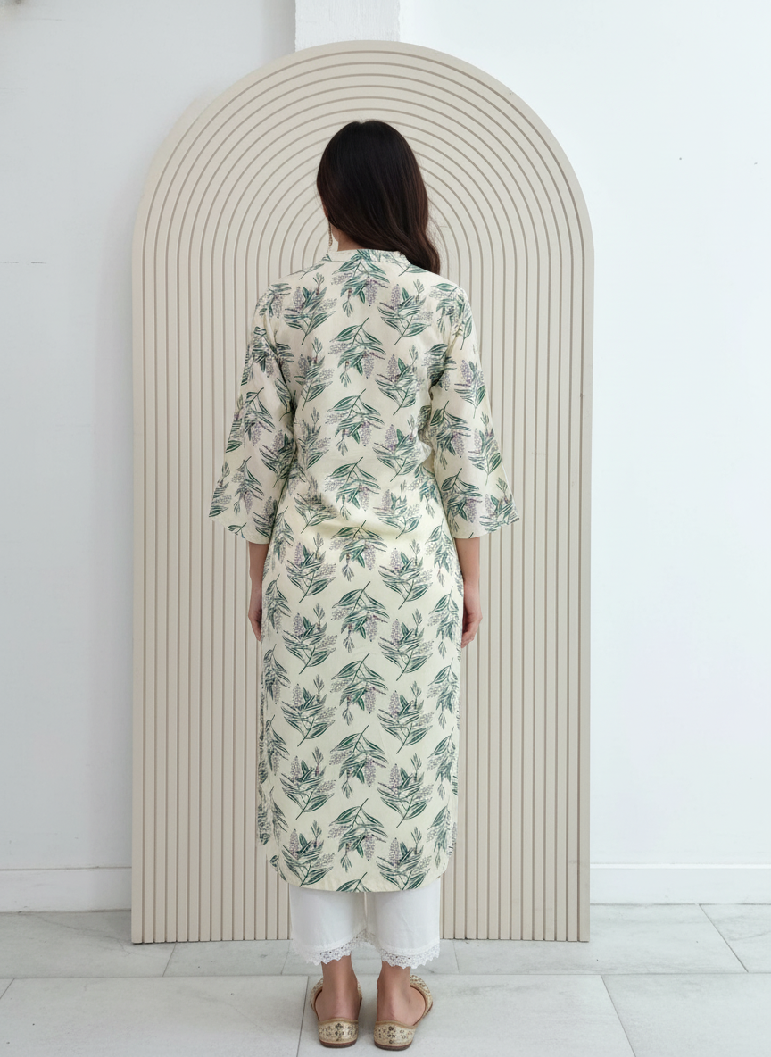 BulBul Lily Green Leaf Printed Rayon Kurta Set