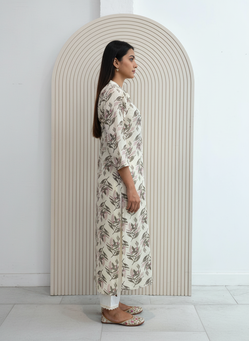 BulBul Lily Olive Leaf Printed Rayon Kurta Set