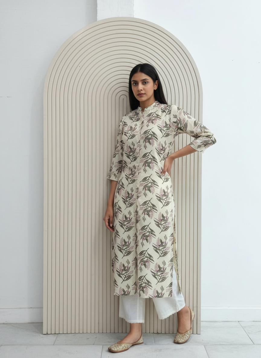 BulBul Lily Olive Leaf Printed Rayon Kurta Set