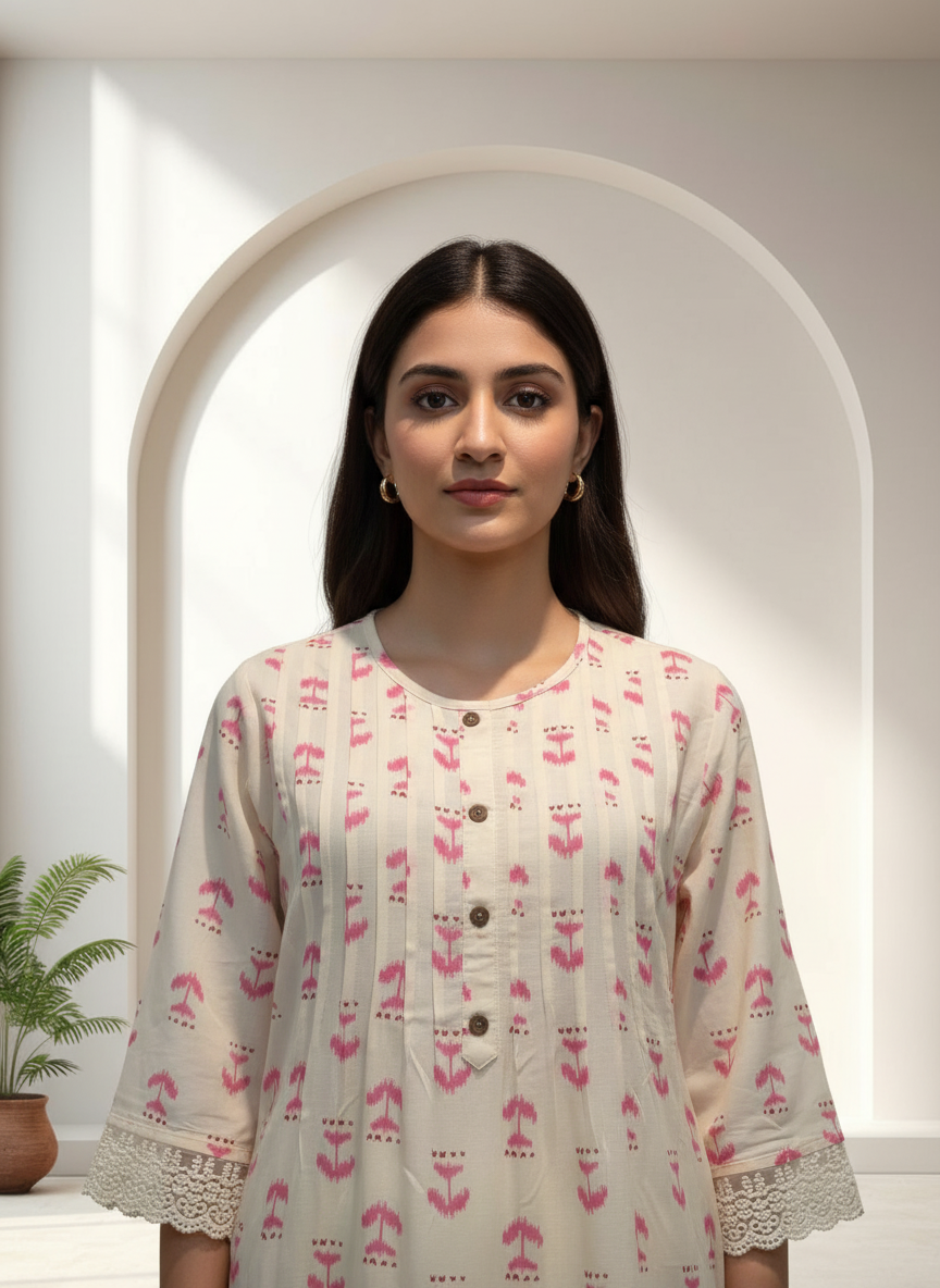 BulBul Lily Pink Abstract Printed Rayon Kurta Set