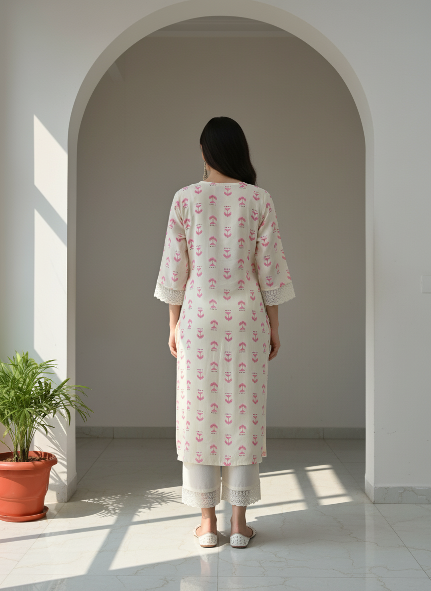BulBul Lily Pink Abstract Printed Rayon Kurta Set