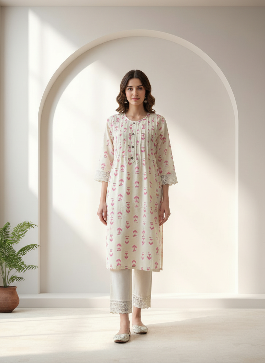BulBul Lily Pink Abstract Printed Rayon Kurta Set