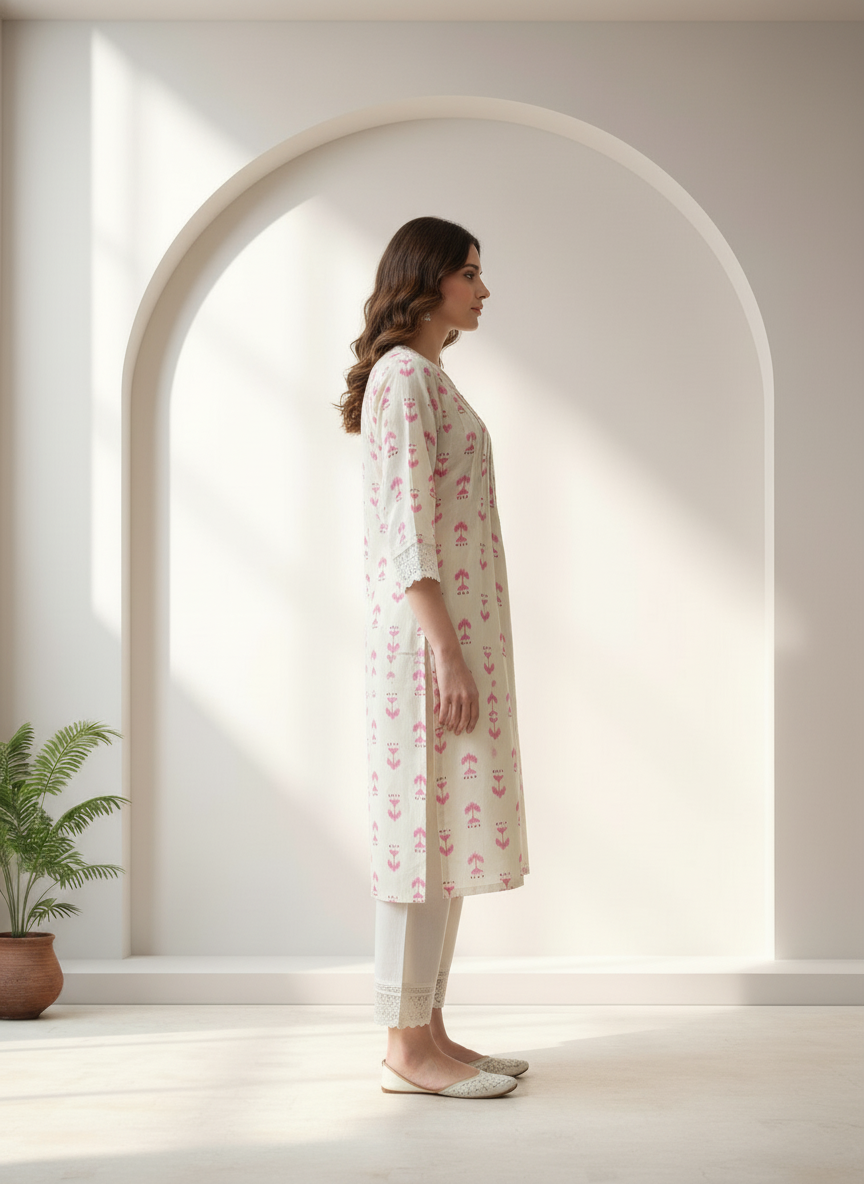 BulBul Lily Pink Abstract Printed Rayon Kurta Set