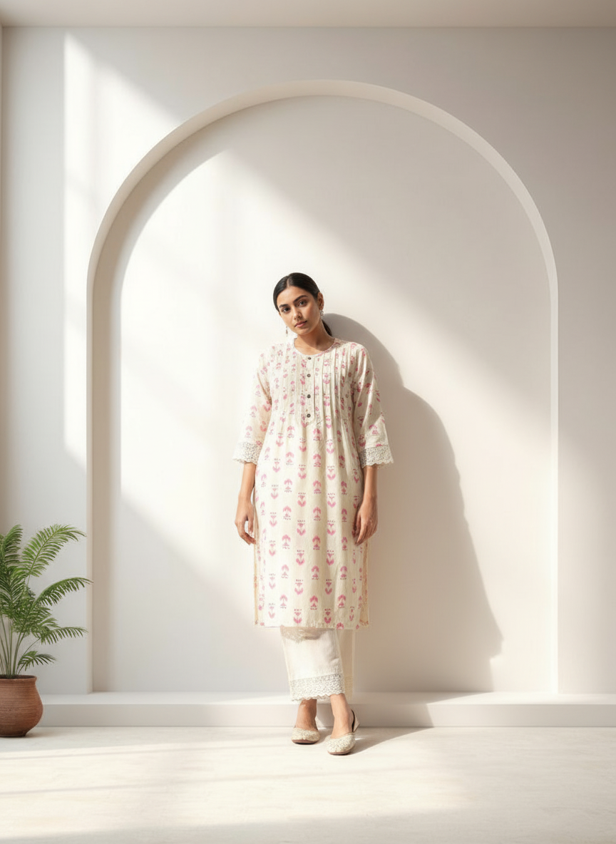 BulBul Lily Pink Abstract Printed Rayon Kurta Set