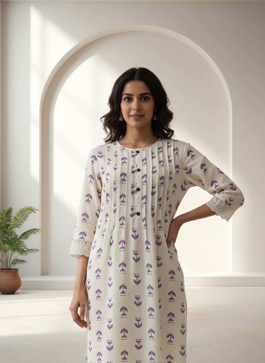 BulBul Lily Purple Abstract Printed Rayon Kurta Set