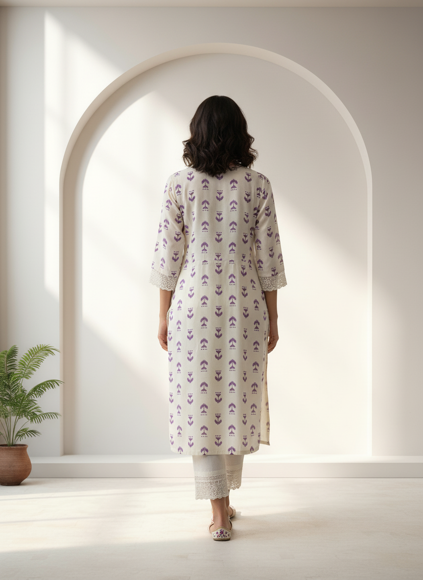 BulBul Lily Purple Abstract Printed Rayon Kurta Set