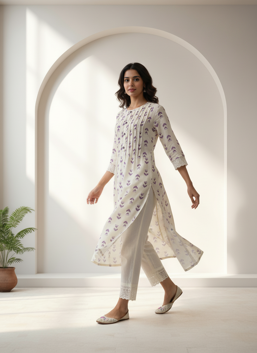 BulBul Lily Purple Abstract Printed Rayon Kurta Set