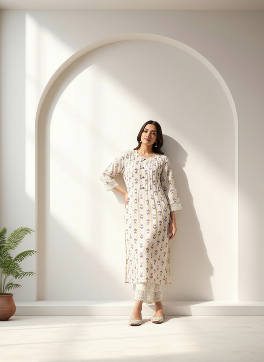 BulBul Lily Purple Abstract Printed Rayon Kurta Set