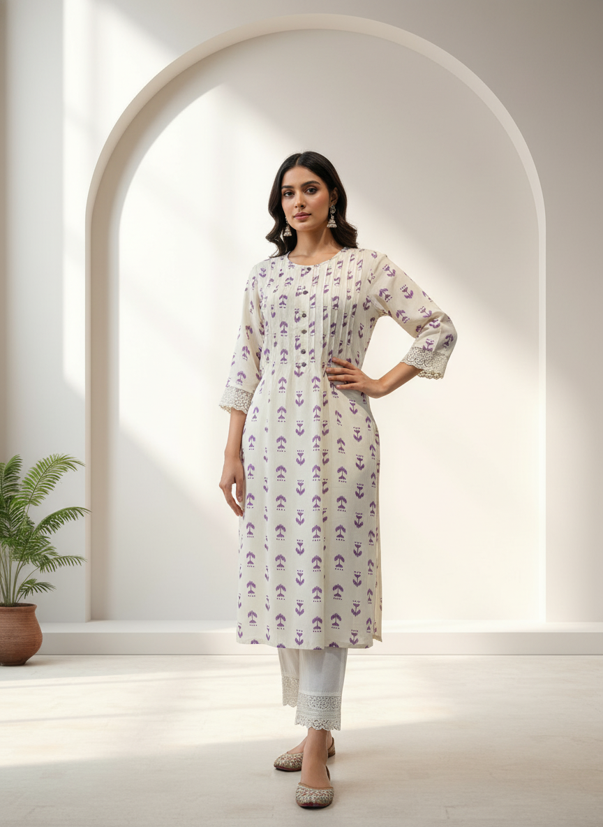 BulBul Lily Purple Abstract Printed Rayon Kurta Set