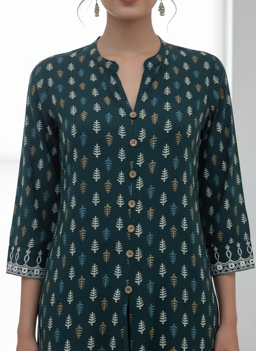 BulBul Lily Green Printed Rayon Kurta Set