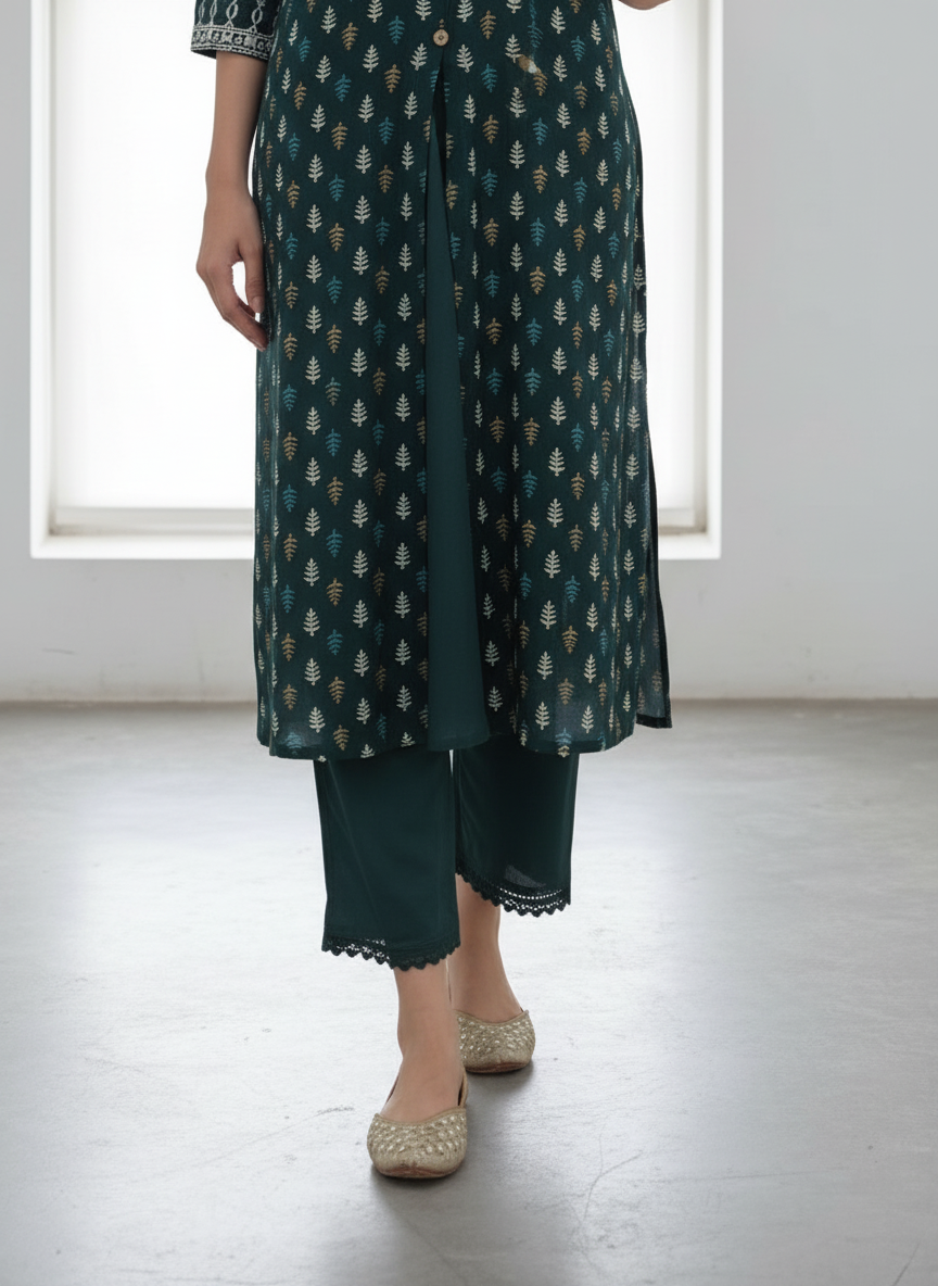 BulBul Lily Green Printed Rayon Kurta Set