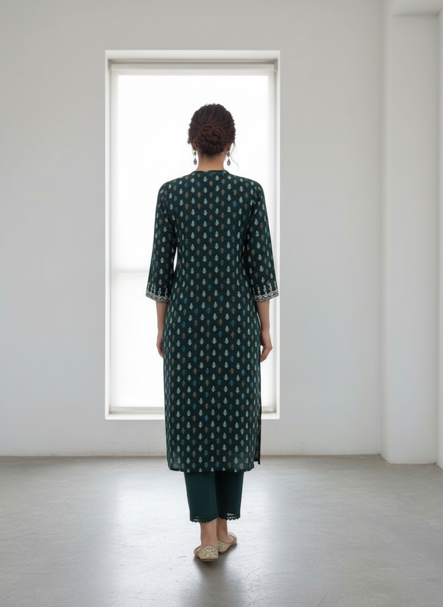 BulBul Lily Green Printed Rayon Kurta Set