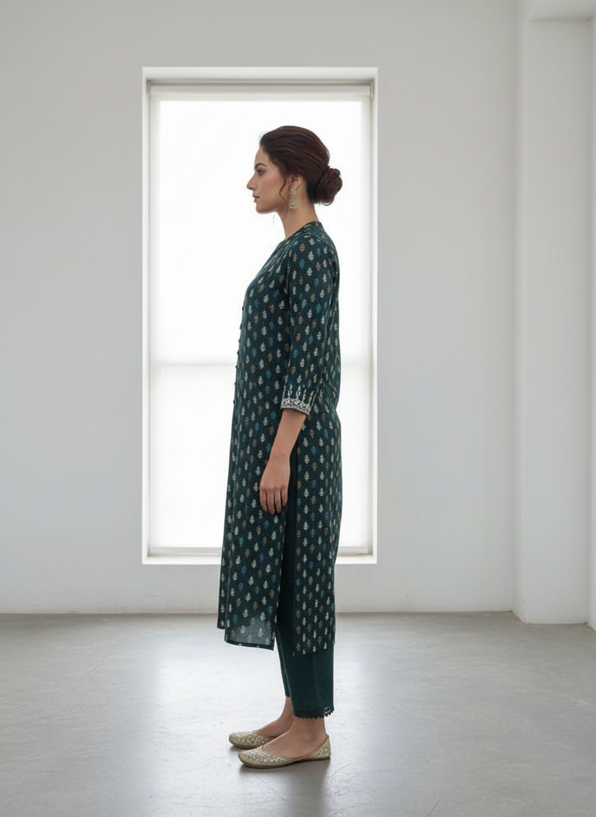 BulBul Lily Green Printed Rayon Kurta Set