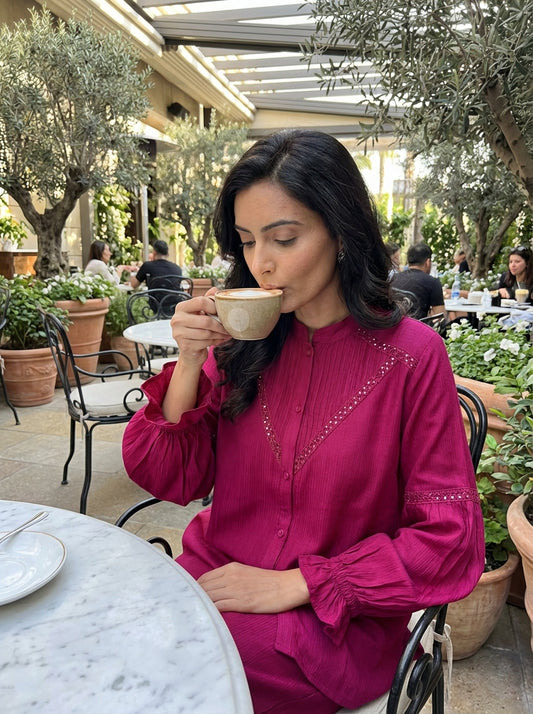 Mahi Red Viscose Jacquard Co-Ord Set with Hand Sequin & Thread Work Detailing