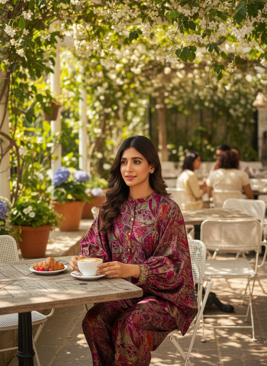 Mehzabin Red Modal Chanderi Co-Ord Set with Zari Embroidered Sequin Cuffs and Statement Bell Sleeves