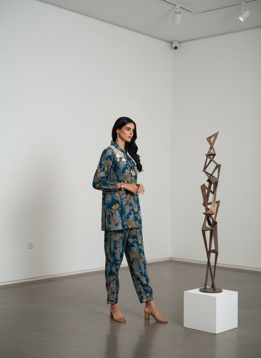 Nilisha Teal Chanderi Co-Ord Set