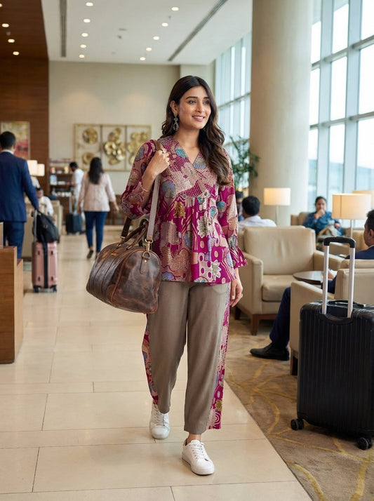 Ojasvi Red Modal Chanderi Floral Co-Ord Set with Thread Line Embroidery and Sequin Work Neckline