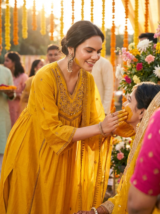 Praniti Muslin Mustard Kurta Set with Dupatta