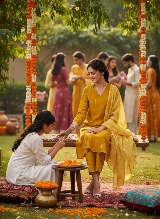 Preet Mustard Chanderi Kurta Set with Dupatta