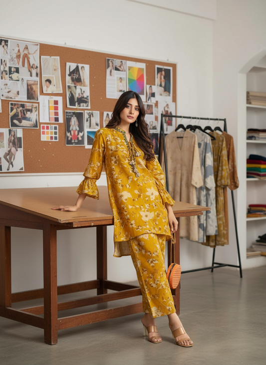 Preha Mustard Chanderi Co-Ord Set