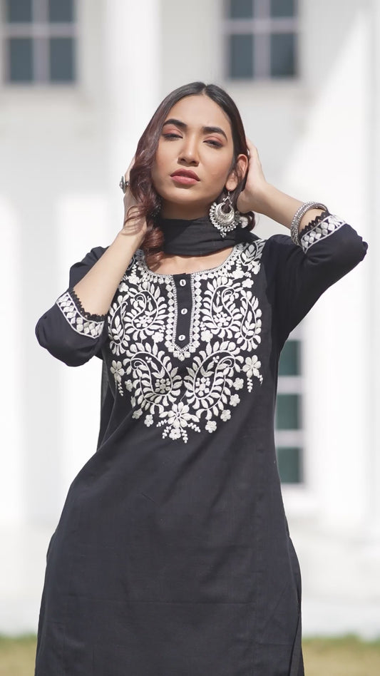 Samantha Black Kurta Set with Dupatta