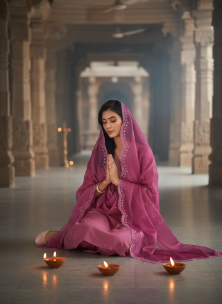 Ragini Pink Resham Thread & Sequin Embroidered Kurta Set with Sequin Dupatta in Chanderi Silk with Cotton Mul Lining