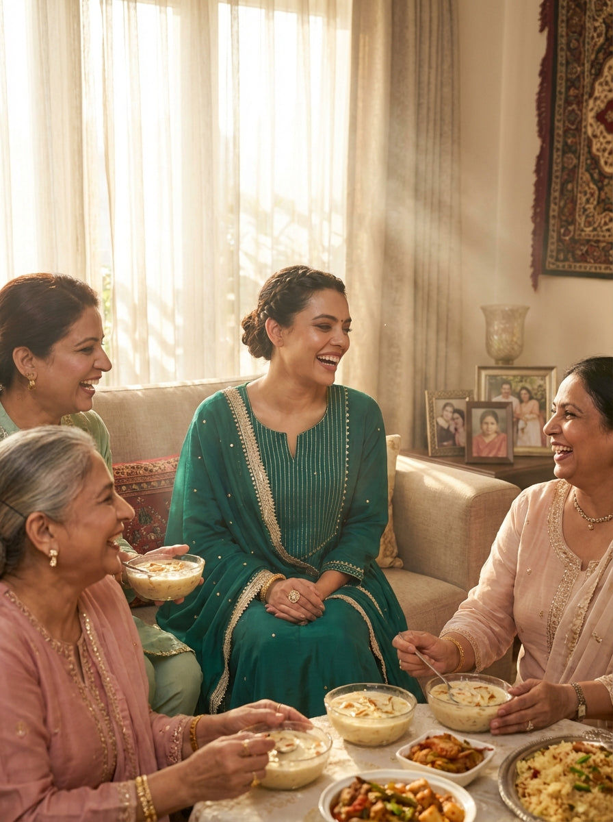 Raajvee Teal Pure Silk A-Line Kurta Set with Cotton Mul Lining Featuring Hand Kantha-Inspired Thread Embroidery, Coin Sequin Accents and Zari Border Dupatta