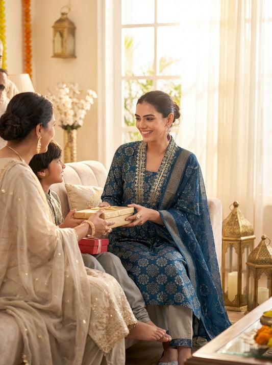 Rashmi Chanderi Blue Kurta Set with Dupatta