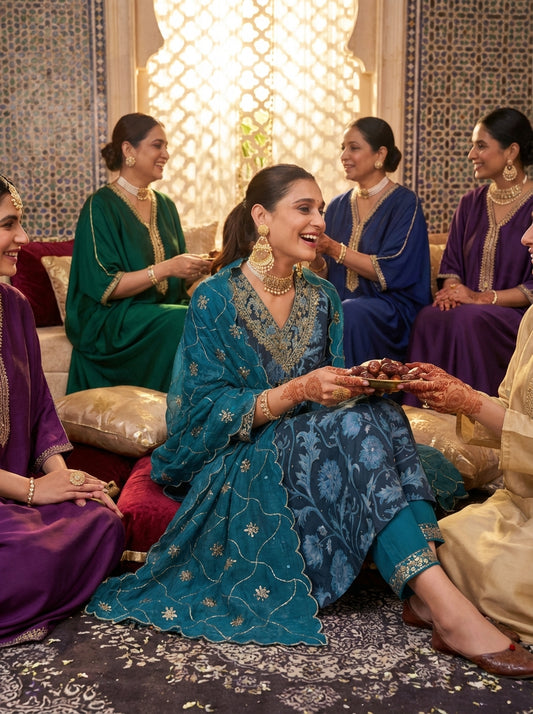 Rashmi Chanderi Navy Kurta Set with Dupatta