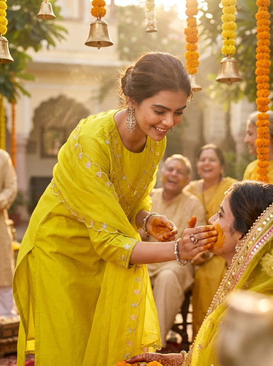 Roshni Muslin Yellow Kurta Set with Dupatta