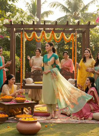 Tasneem Teal Floral Hand-Embellished Kurta Set with Sequin Work & Lace Detailing in Satin Silk with Cotton Mul Lining, Paired with Dupatta