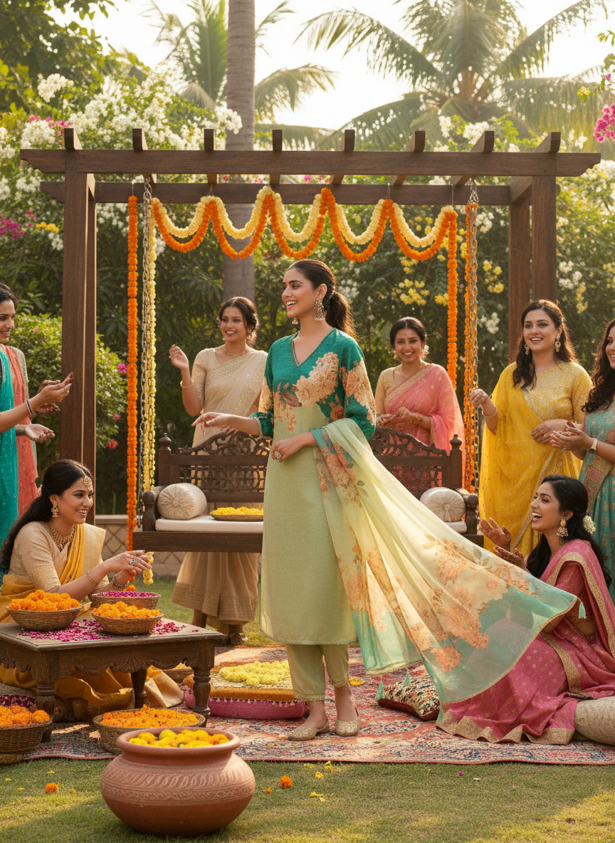 Tasneem Teal Floral Hand-Embellished Kurta Set with Sequin Work & Lace Detailing in Satin Silk with Cotton Mul Lining, Paired with Dupatta