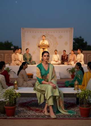 Tasneem Teal Floral Hand-Embellished Kurta Set with Sequin Work & Lace Detailing in Satin Silk with Cotton Mul Lining, Paired with Dupatta